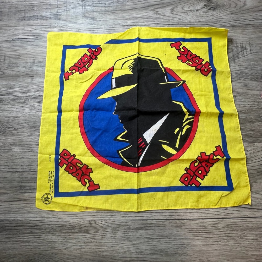 Disney Dick Tracy Bandana Unisex OS Yellow Vintage 1990 Movie Promo Made in USA